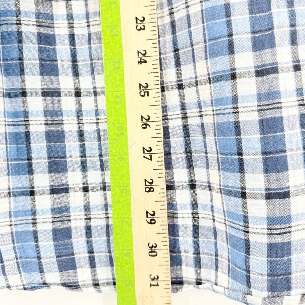 Brooks Brothers Plaid Shirt Mens Medium Blue Linen Blend Button Down Preppy - Picture 4 of 6